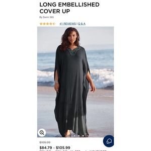 Swimsuit Cover Up Plus Size Long Embellished Beautiful Beaded Neckline